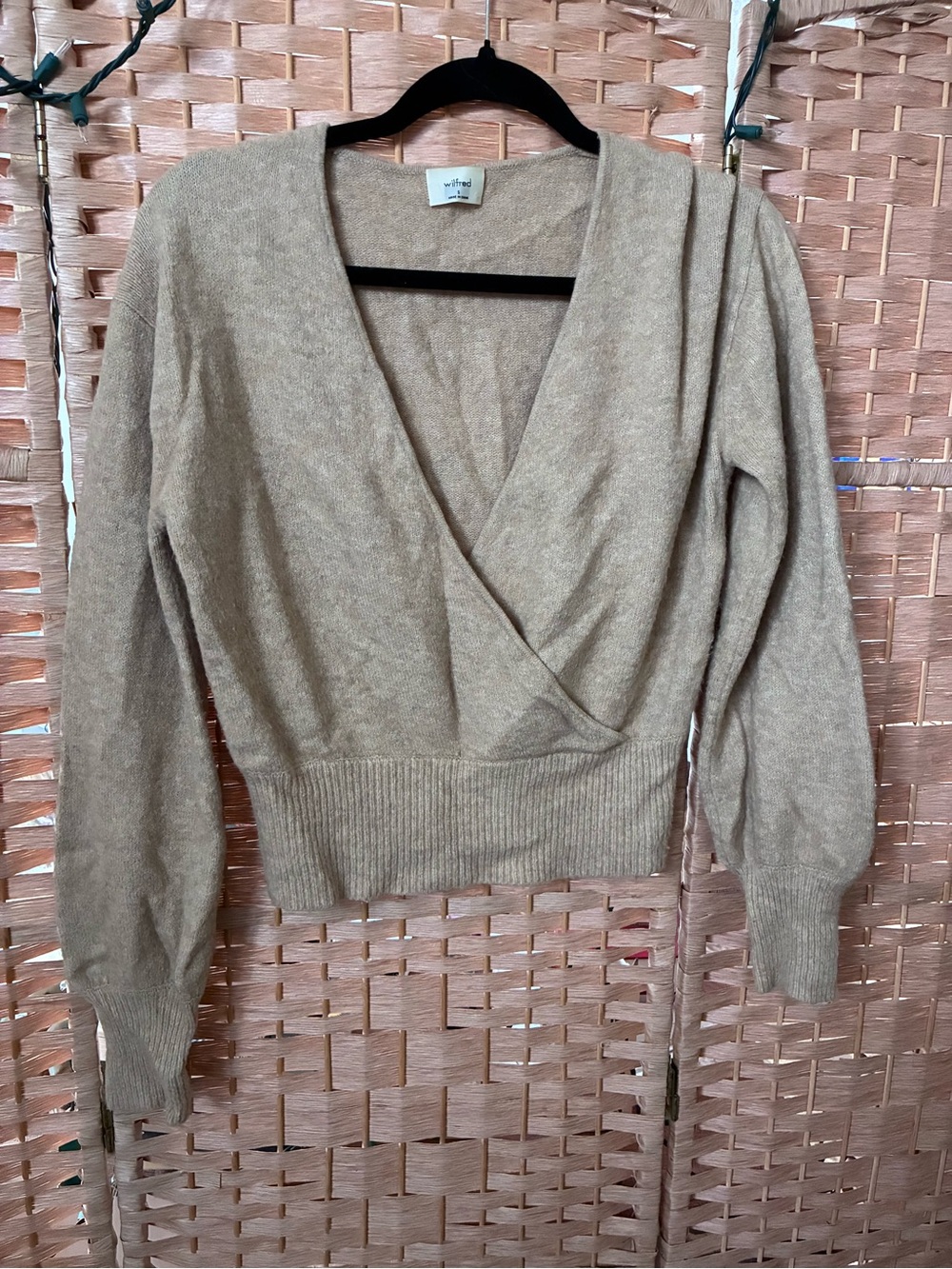 Aritzia faux Wrap wool V-Neck Sweater in Beige